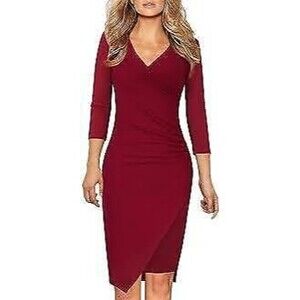 NEW Maroon Sz Small Stretchy Form Fitting Shirred Bodycon Dress GLORY SUNSHINE